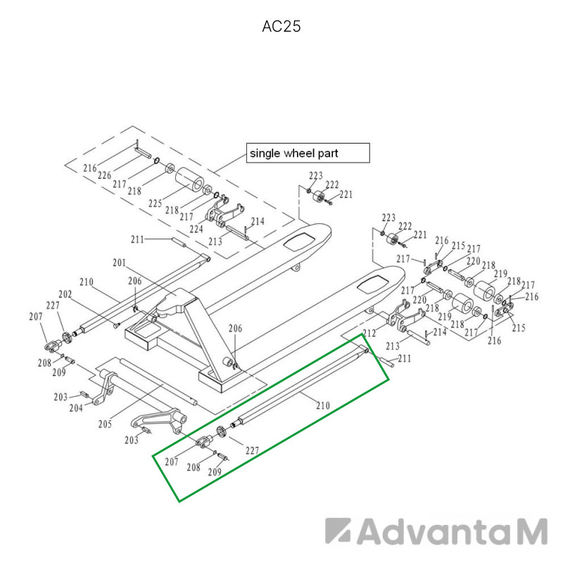 Подвильная тяга для гидравлических тележек AC25 1500 мм  - 1